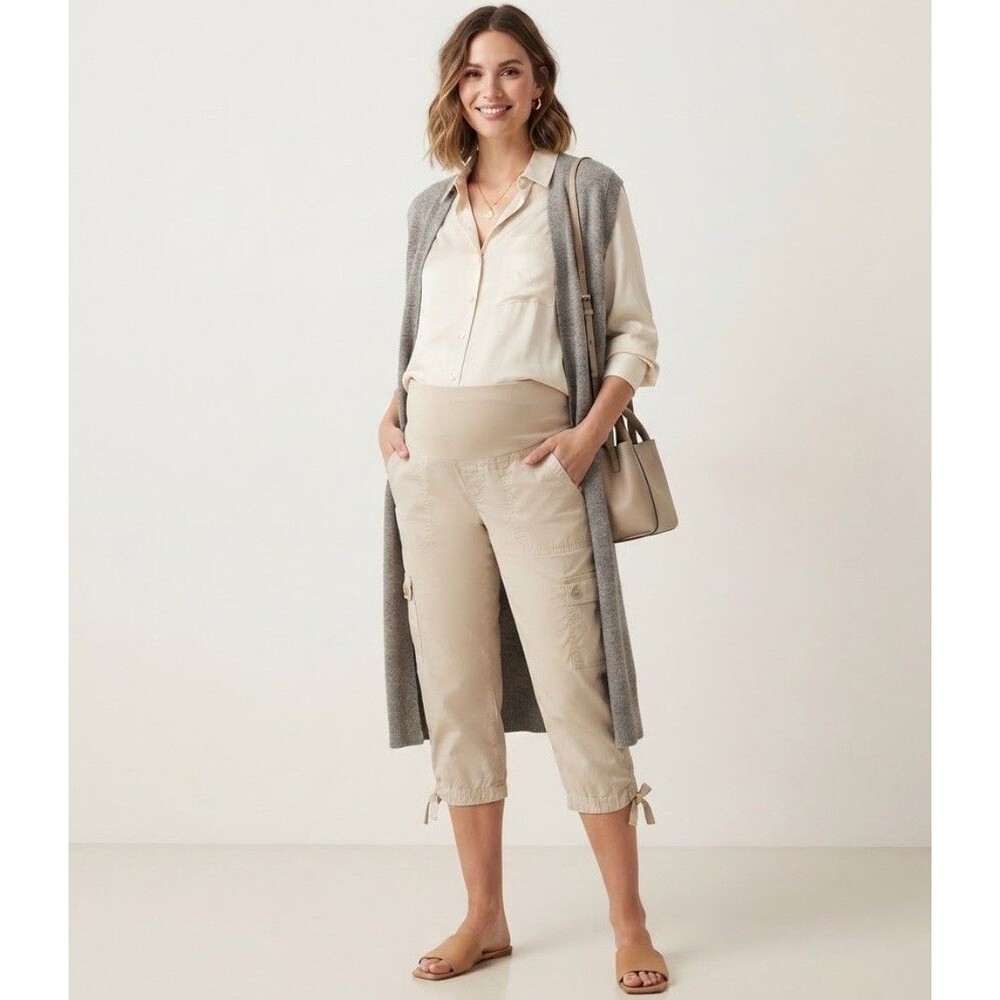 NWT Ann Taylor Loft Maternity Beige 100% Cotton Carpi Cropped Pants Size 12M NEW